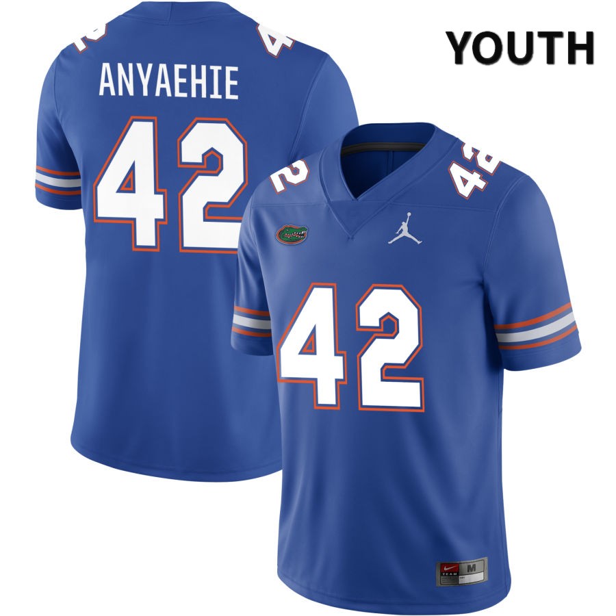 NCAA Florida Gators Kenny Anyaehie Youth #42 Jordan Brand Royal 2022 NIL Stitched Authentic College Football Jersey GVM1164AQ